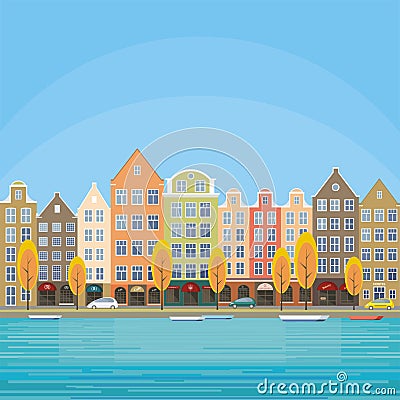 autumn in the old town Vector Illustration