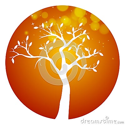 Autumn orange round tree icon Vector Illustration