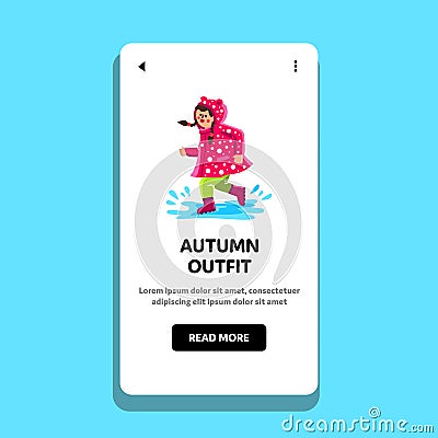 Autumn Outfit Wearing Little Girl Walk Vector Vector Illustration