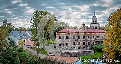 Autumn panorama of medeival castle Stock Photo