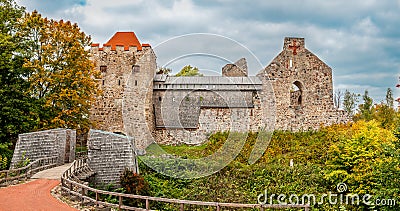 Autumn panorama of medeival castle Stock Photo