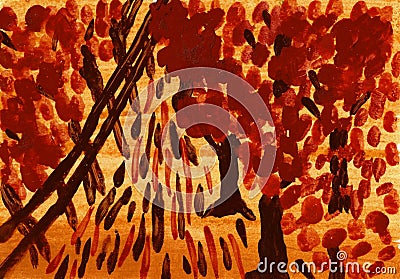 Autumn Parkway, Egg Tempera Colors Stock Photo