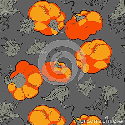 Autumn pattern colored sketch pumpkins hand drawn Vector Illustration