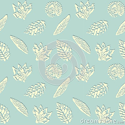 Autumn pattern imprint pumpkin leaf pods, stamp. Vector Illustration