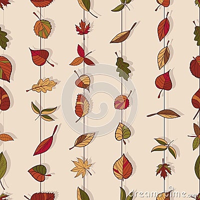 Autumn pattern. Pattern of autumn leaves. Red, yellow and green leaves of forest trees. Seamless texture. Use as a fill pattern Vector Illustration