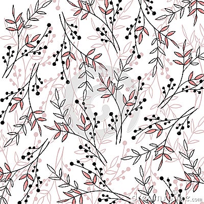 Autumn pattern with plants, leaves and seeds Stock Photo