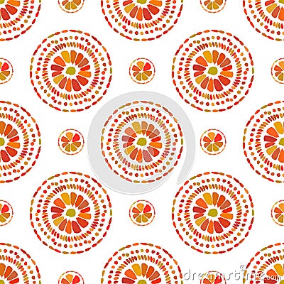 Autumn pattern. Retro floral circles texture. Vector seamless on white background. Vector Illustration