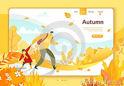 Autumn people landing page Vector Illustration