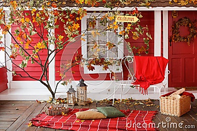 Autumn picnic on the veranda of a country house Stock Photo