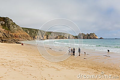 Autumn at Porthcurno beach Cornwall England UK by the Minack Theatre Editorial Stock Photo