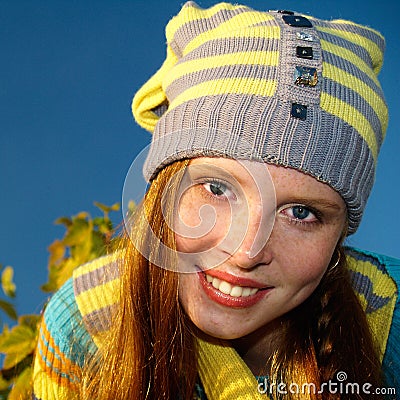 Autumn portrait of redheaded girl Stock Photo