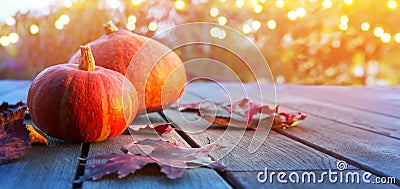 Autumn pumpkin background, thanksgiving holiday party decoration Stock Photo