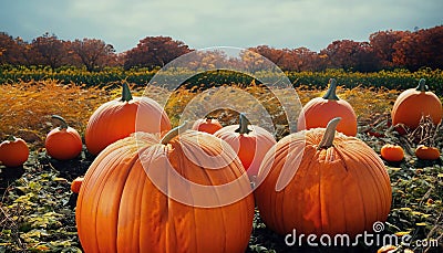 autumn pumpkin harvest ripe pumpkin in the field Stock Photo