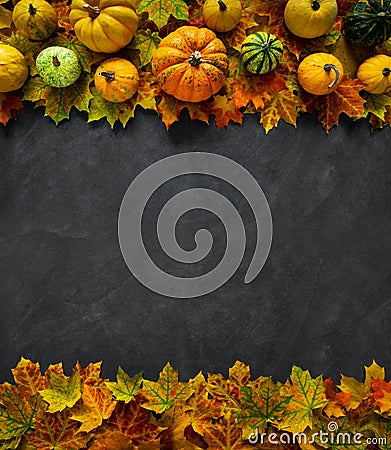 Autumn Pumpkin Thanksgiving Background - top view Stock Photo