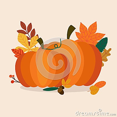 Autumn Pumpkins and leaves. Flat design modern vector business Vector Illustration