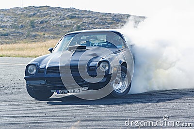Autumn racing modified car drifting in Norway Editorial Stock Photo
