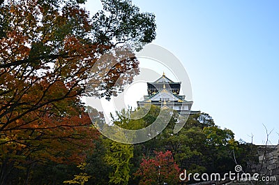 Autumn color change Japan at Osaka castle Editorial Stock Photo