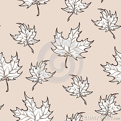 Autumn red maple leaves seamless pattern Vector Illustration