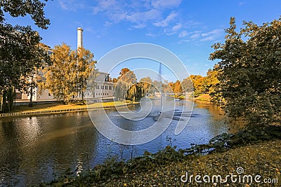 Fall in Riga, view of the city channel Stock Photo