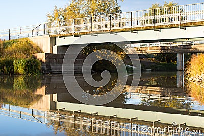 Autumn river and bridges Stock Photo