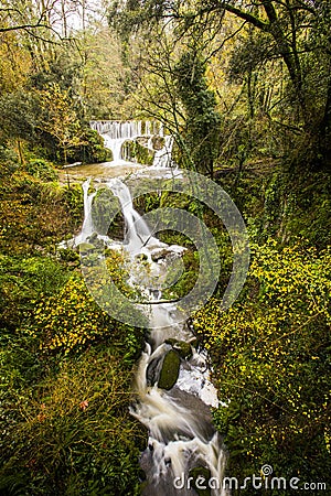 Autumn river in Can Batlle, La Garrotxa, Spain Stock Photo