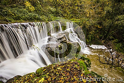 Autumn river in Can Batlle, La Garrotxa, Spain Stock Photo