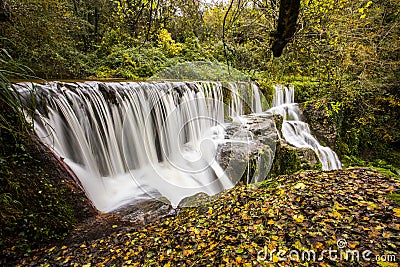 Autumn river in Can Batlle, La Garrotxa, Spain Stock Photo