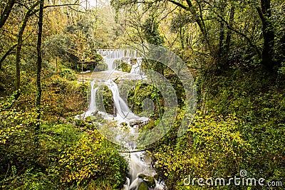 Autumn river in Can Batlle, La Garrotxa, Spain Stock Photo