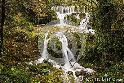 Autumn river in Can Batlle, La Garrotxa, Spain Stock Photo