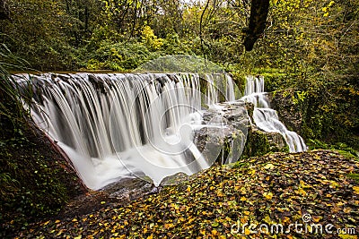 Autumn river in Can Batlle, La Garrotxa, Spain Stock Photo