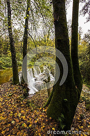 Autumn river in Can Batlle, La Garrotxa, Spain Stock Photo