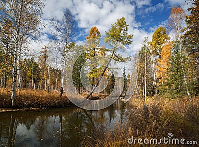 Autumn River Olha in eastern Siberia Stock Photo