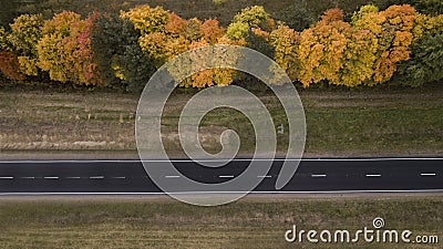 Autumn road top view aerial view from a drone Stock Photo