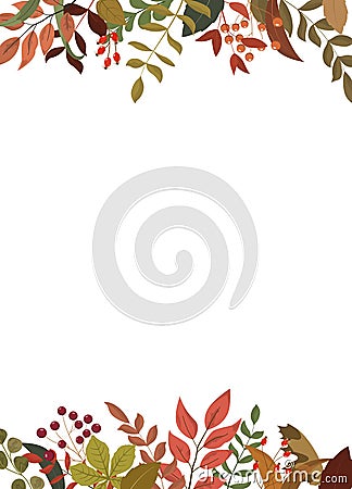 Autumn rustic forest leaves and greenery border frame Vector Illustration