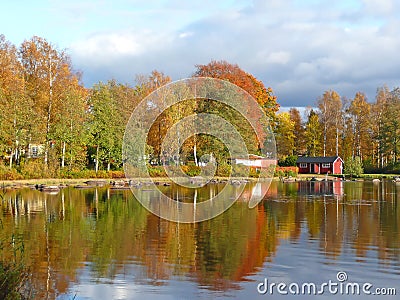 Autumn's mirror landscape Stock Photo