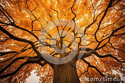 Autumn's Whispers: Tree of Life Represented by a Mesmerizing Autumn Tree. Generative AI Stock Photo
