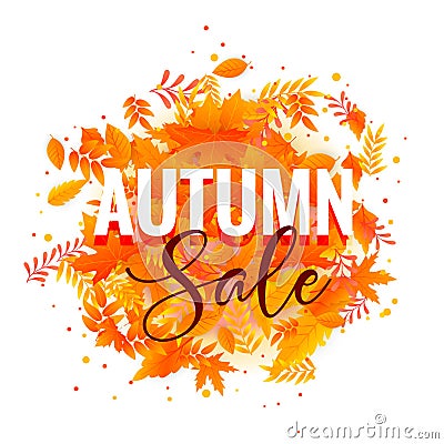 Autumn sake poster design with fall leaves Vector Illustration