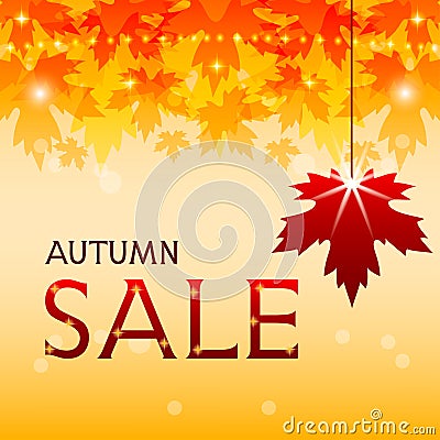 Autumn sale background with maple leaves. Vector Illustration