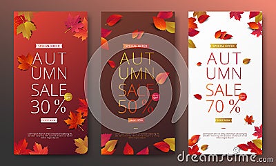 Autumn sale banner layout template decorate with maple and realistic leaves in warm color tone for shopping sale or promotion Cartoon Illustration