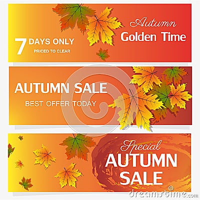 Autumn sale banner season leaf card nature background design vector illustration Vector Illustration