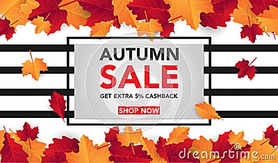 Autumn sale banner template with leaves, fall leaves for shopping sale. banner design. Poster, card, label, web banner. Vector ill Vector Illustration