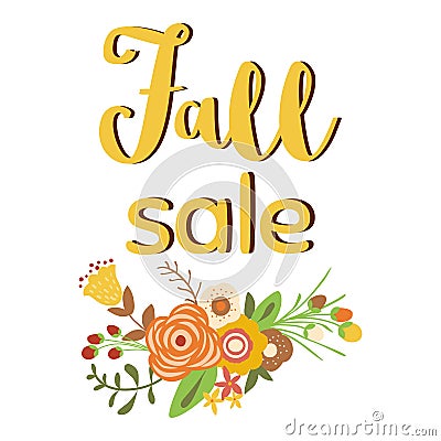 Autumn sale poster of discount promo web banner for fall seasonal shopping flowers branch vector Vector Illustration