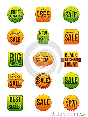 Autumn Sale Stickers Vector Illustration