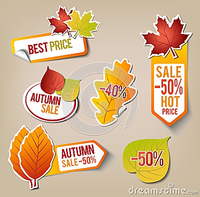 Autumn Sale Stickers Vector Illustration