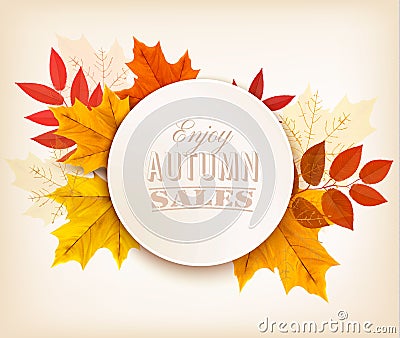 Autumn Sales Banner With Colorful Leaves. Vector Illustration