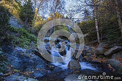 Autumn scene in Camprodon, Ripolles, Pyrenees, Spain Stock Photo