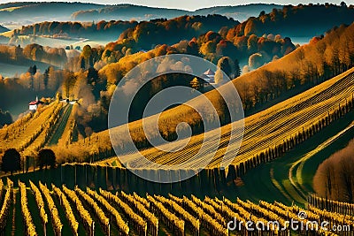 Autumn scene of grape hills in popular travel destination Stock Photo