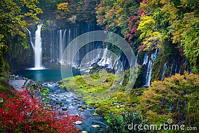 Autumn scene of Shiraito waterfall Stock Photo