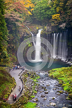 Autumn scene of Shiraito waterfall Stock Photo