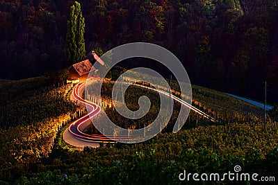 Slovenia landscape ,hart shape road, winery, autumn scene, nature , mountains Stock Photo